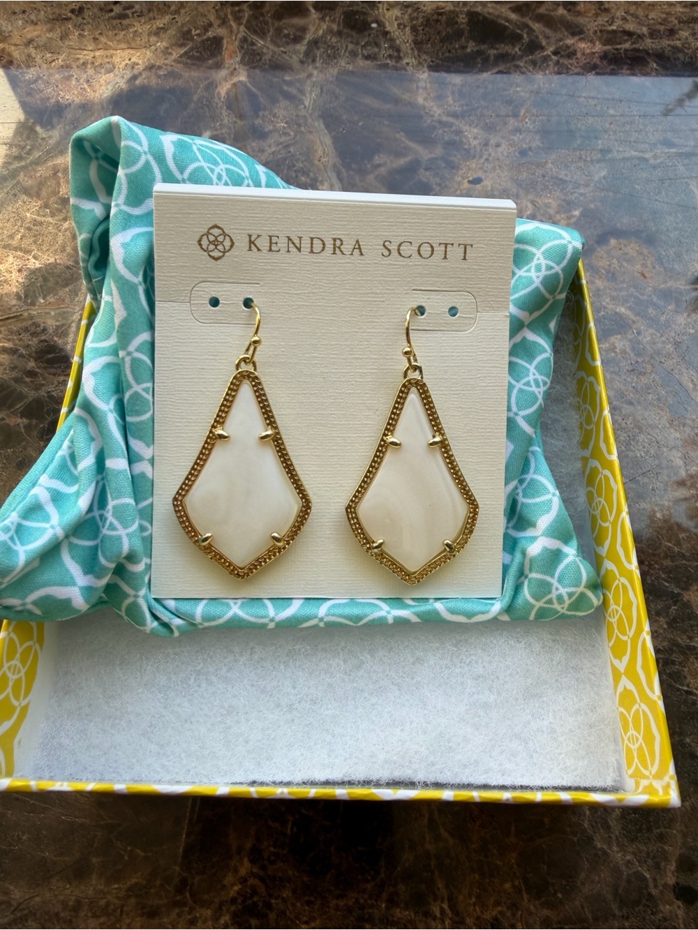 Kendra Scott Gold and Cream Kite Drop Earrings